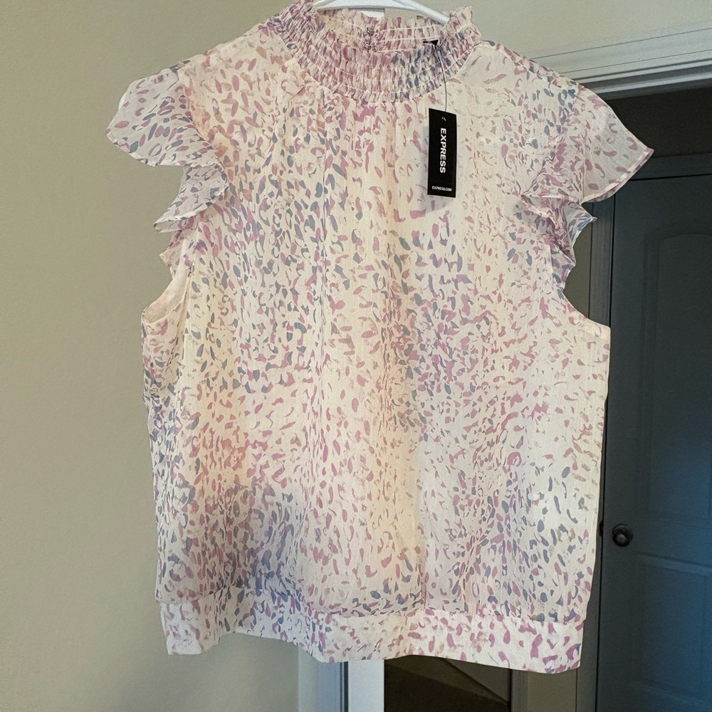Express Women's Sleeveless Ruffle Blouse - Pink and Lavender